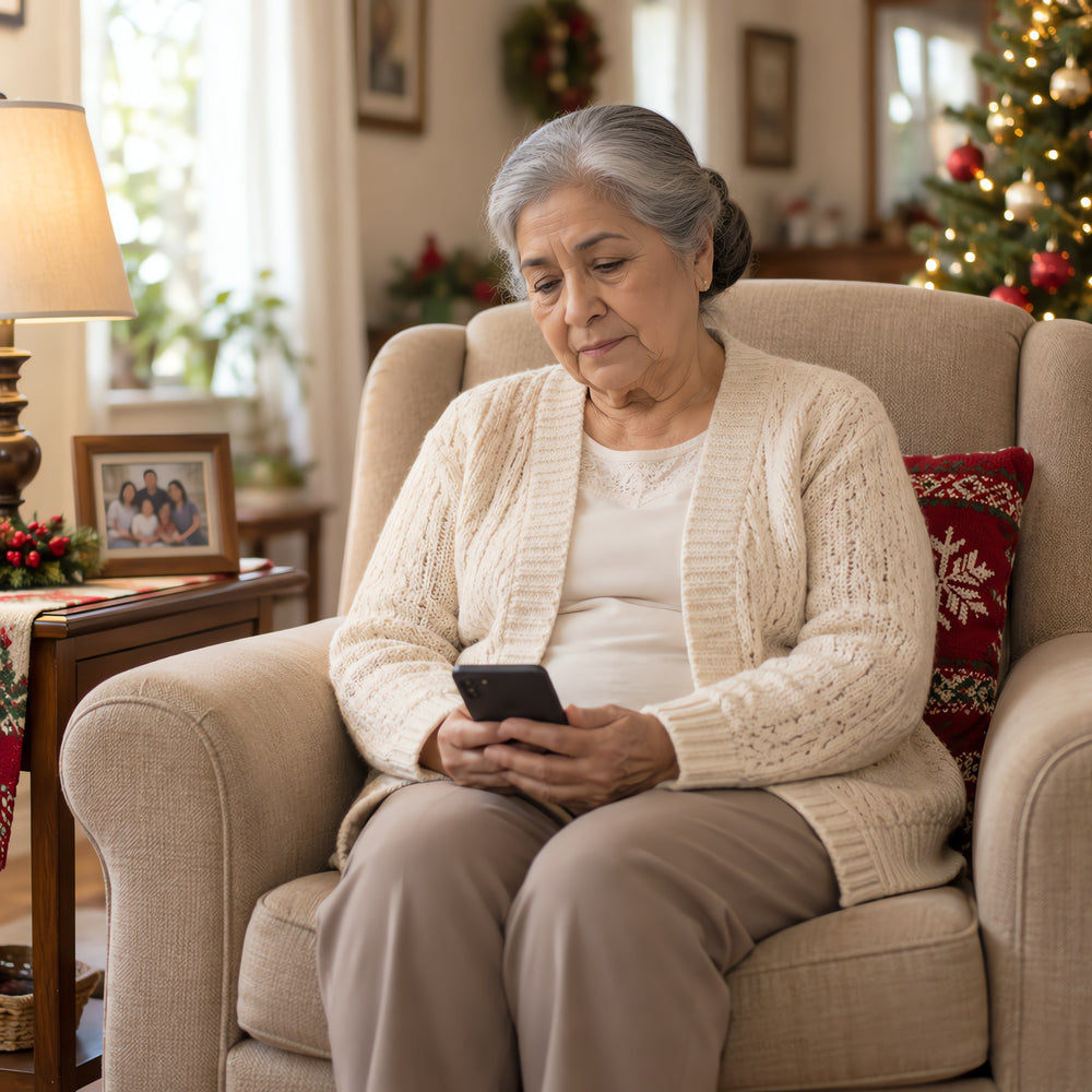 Abuela en su sillón antes de Little Keeps